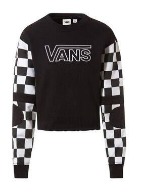 Vans Black and White Checker Sleeve Cropped Sweatshirt